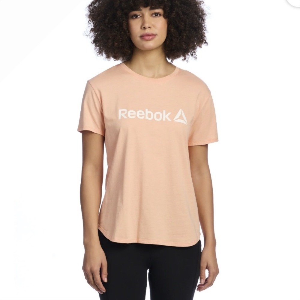 Reebok Women Peach Logo Tā Shirt Tee Top Casual Athleisure Size Medium